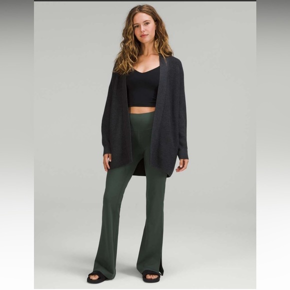 Lululemon Merino Wool-Blend Ribbed Long Wrap Sweater in Heather Black - Picture 4 of 9